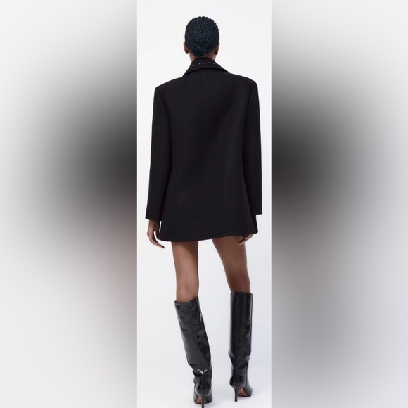 🌷SOLD 🌷ZARA Black Wool Blend Studded Double-Breasted Coat/Jacket | Medium | NWT - Picture 6 of 13
